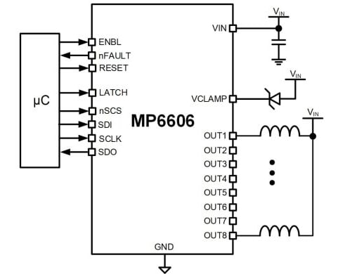 Application Circuit Diagram - Monolithic Power Systems (MPS) MP6606 Low-Side Driver ICs